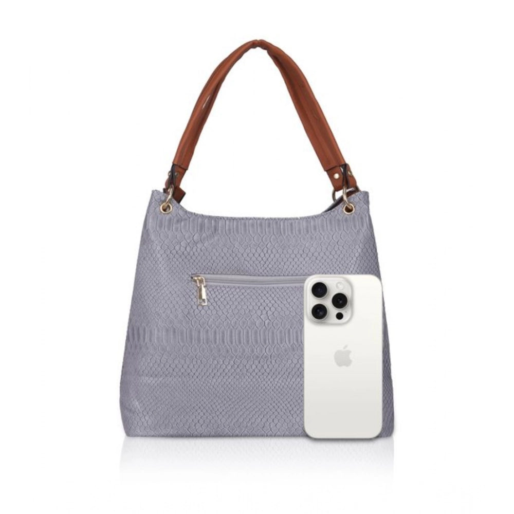 Women's Faux Leather Textured Tote Bag (Blue)