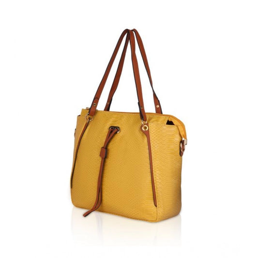 Women's Faux Leather Textured Tote Bag (Yellow)