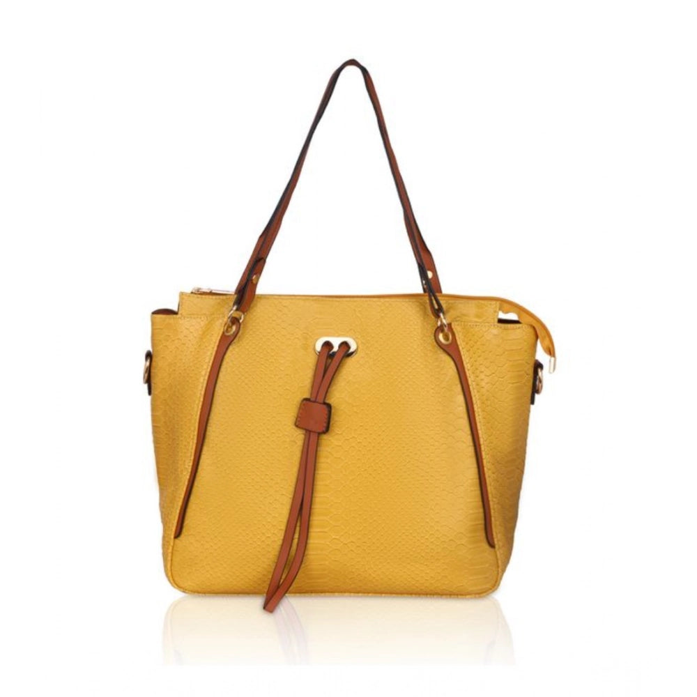 Women's Faux Leather Textured Tote Bag (Yellow)
