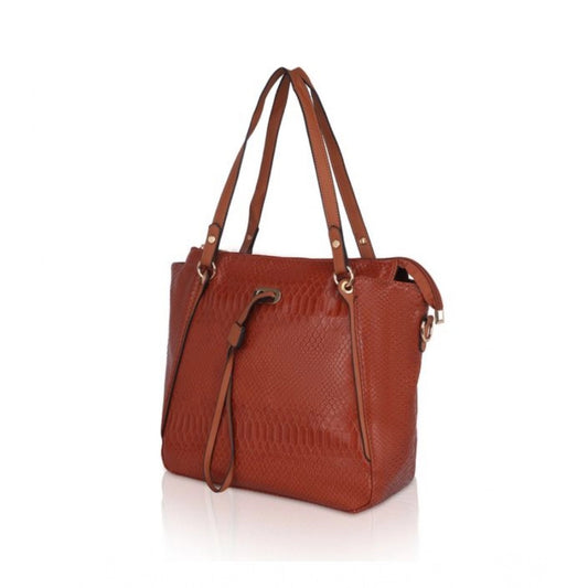 Women's Faux Leather Textured Tote Bag (Brown)