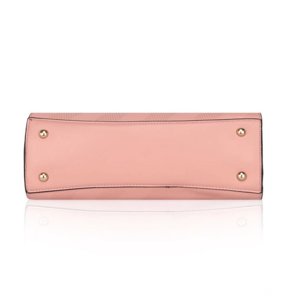 Women's Faux Leather Textured Adjustable Long Belt Handbag (Pink)