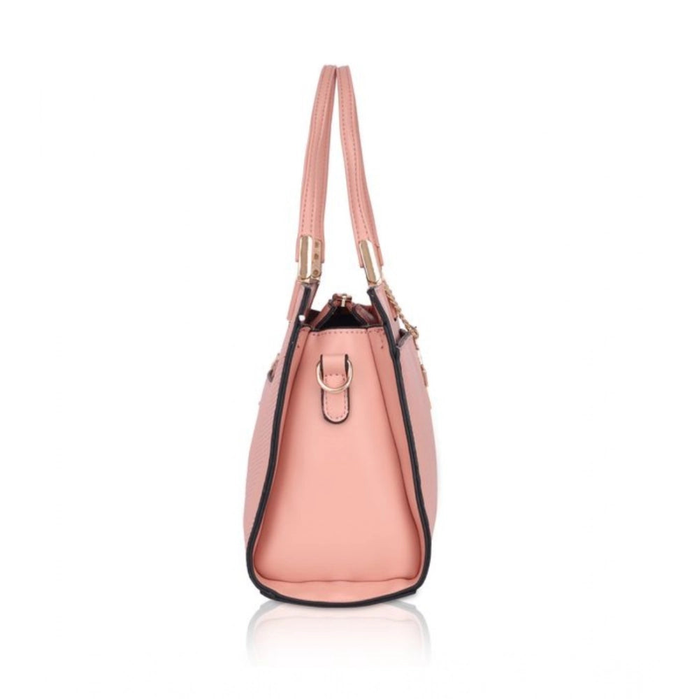 Women's Faux Leather Textured Adjustable Long Belt Handbag (Pink)
