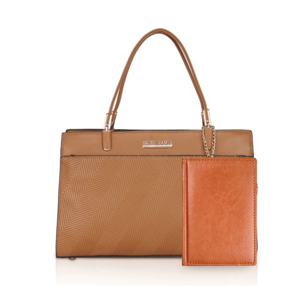 Women's Faux Leather Textured Adjustable Long Belt Handbag (Brown)