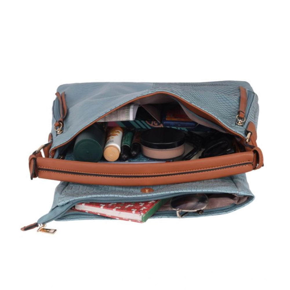 Women's Faux Leather Textured Sling Bag (Blue)