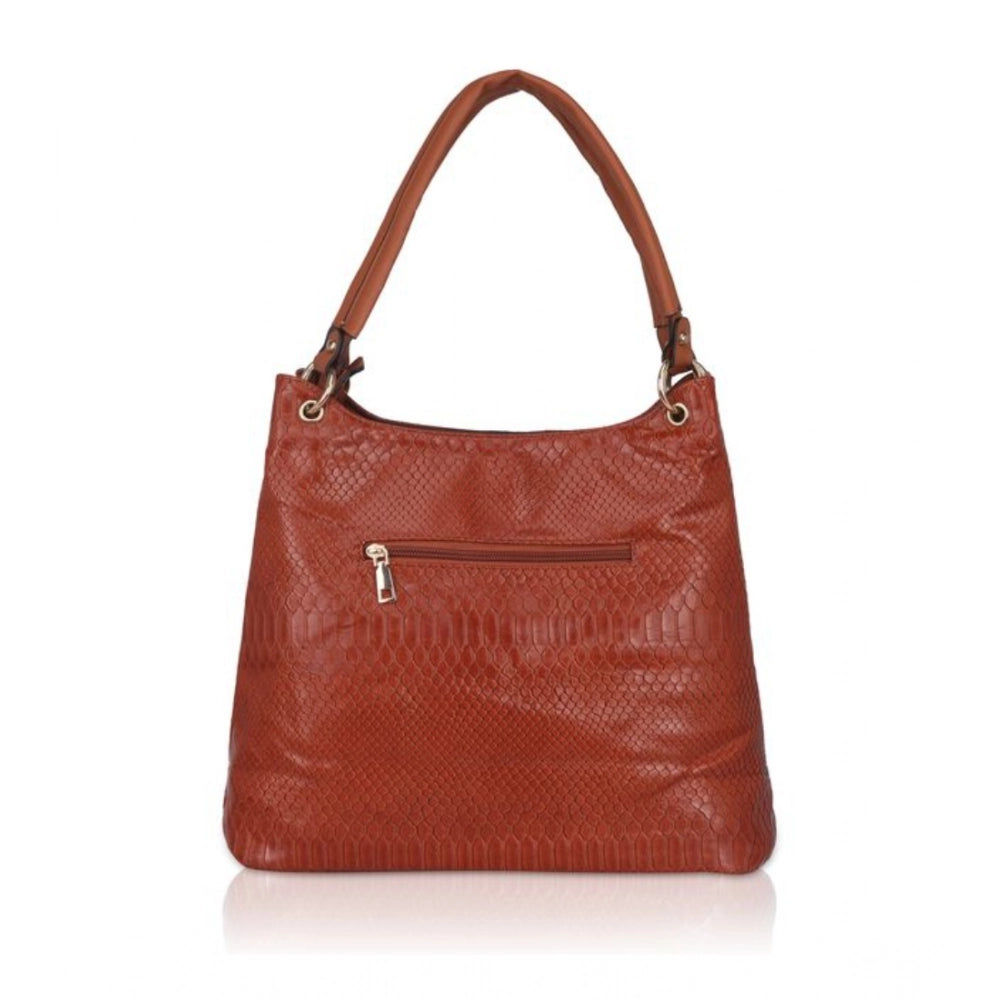 Women's Faux Leather Textured Tote Bag (Brown)