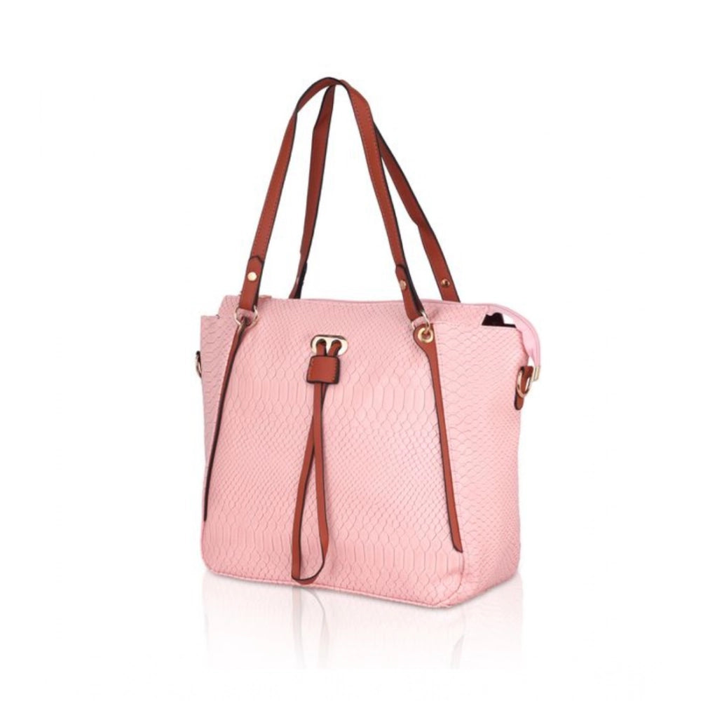 Women's Faux Leather Textured Tote Bag (Pink)