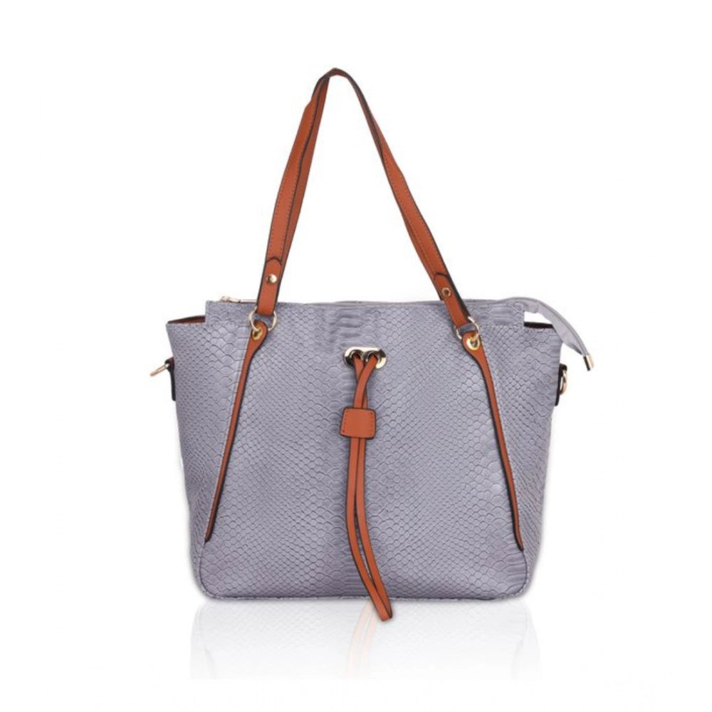 Women's Faux Leather Textured Tote Bag (Grey)