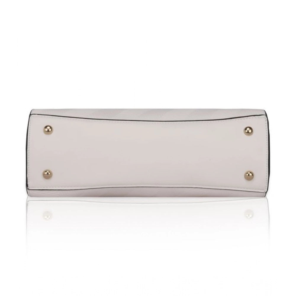 Women's Faux Leather Textured Adjustable Long Belt Handbag (White)