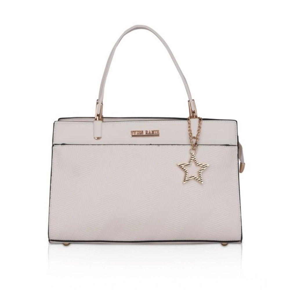 Women's Faux Leather Textured Adjustable Long Belt Handbag (White)