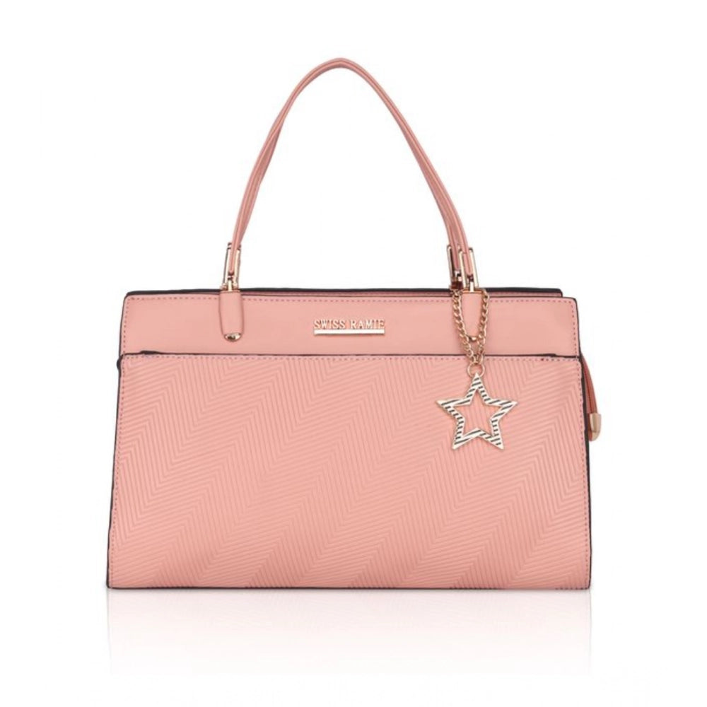Women's Faux Leather Textured Adjustable Long Belt Handbag (Pink)
