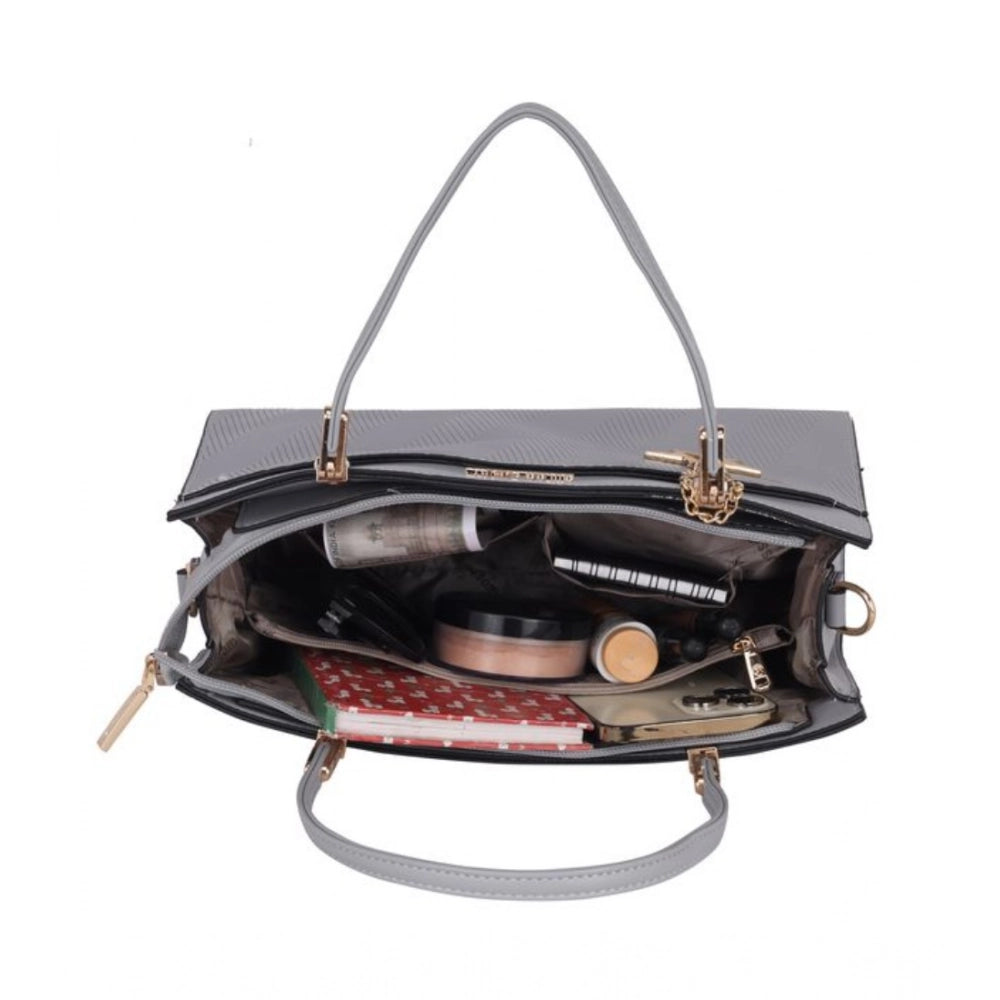 Women's Faux Leather Textured Adjustable Long Belt Handbag (Grey)