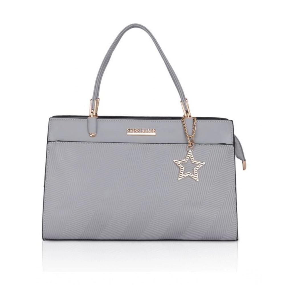 Women's Faux Leather Textured Adjustable Long Belt Handbag (Grey)