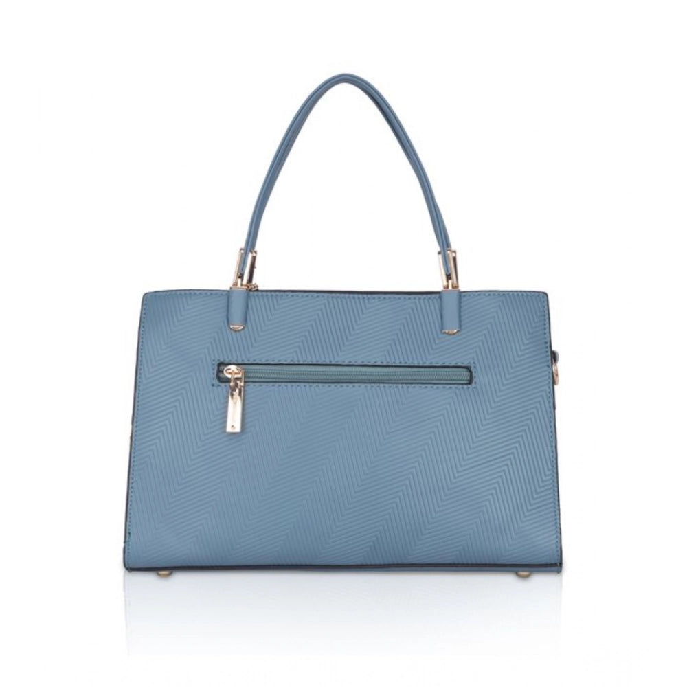 Women's Faux Leather Textured Adjustable Long Belt Handbag (Blue)