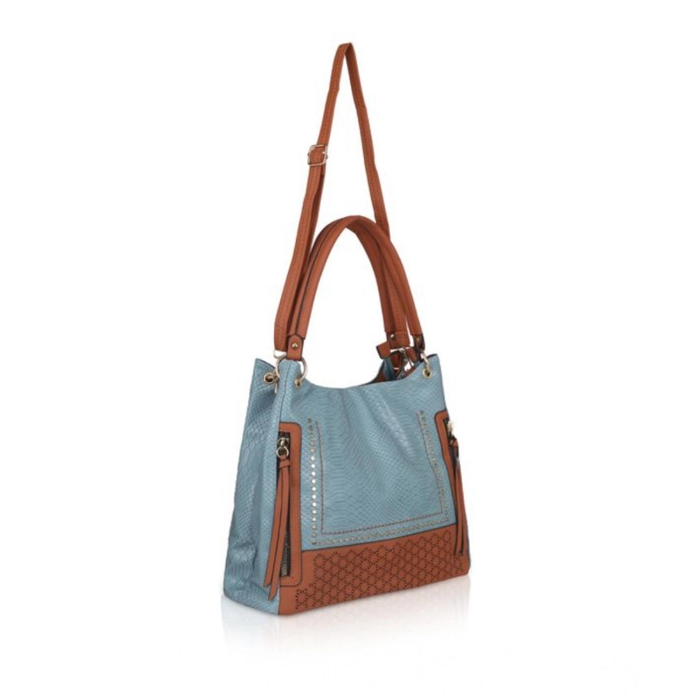 Women's Faux Leather Textured Tote Bag (Grey)