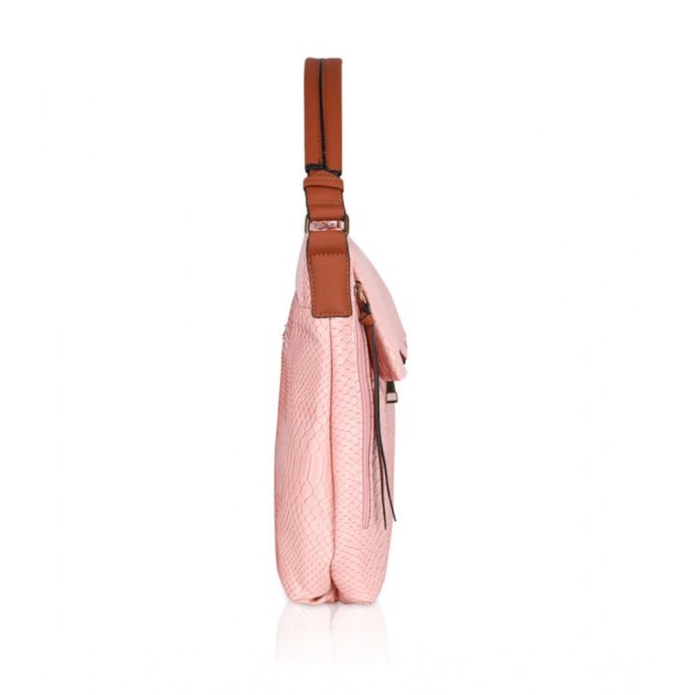 Women's Faux Leather Textured Sling Bag (Pink)