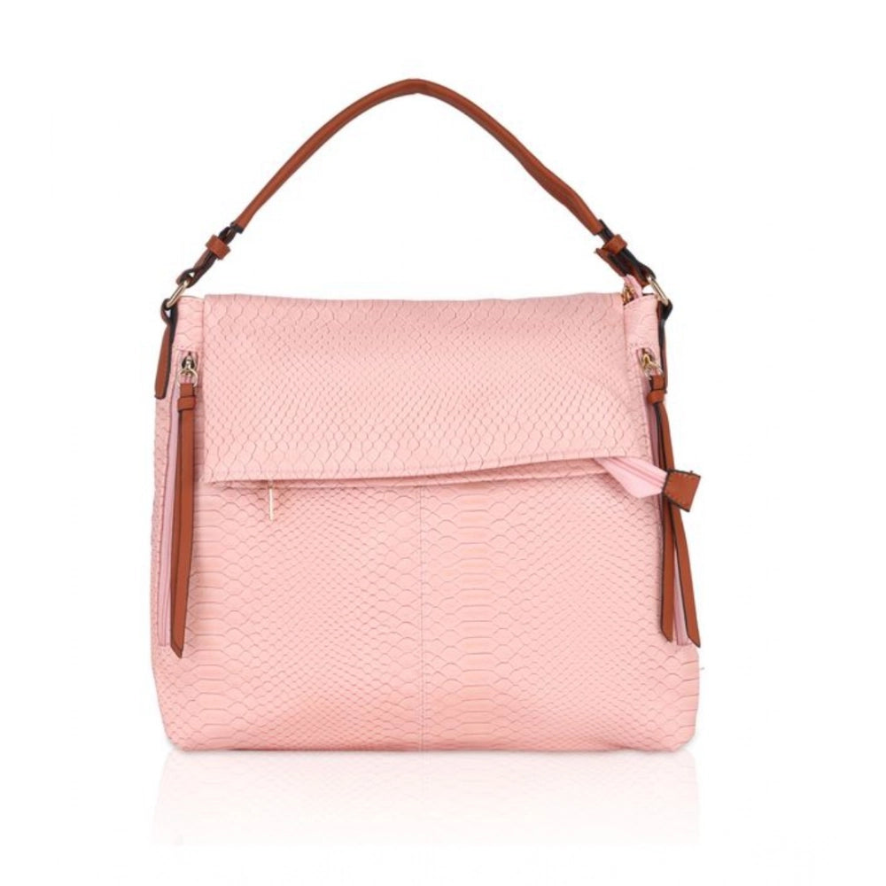 Women's Faux Leather Textured Sling Bag (Pink)