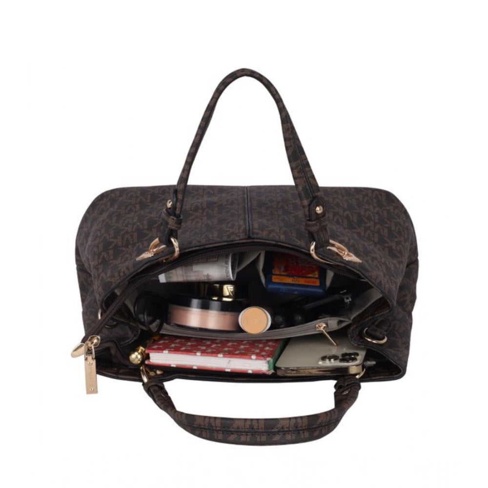 Women's Faux Leather Printed Handheld Bag (Brown)