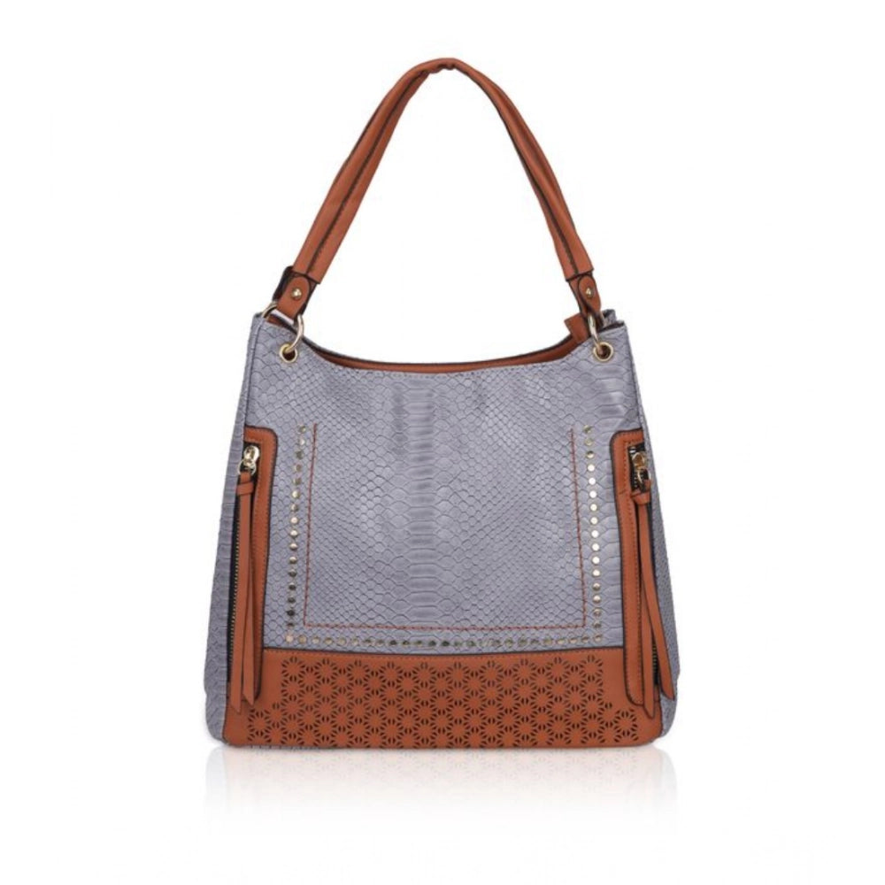Women's Faux Leather Textured Tote Bag (Blue)