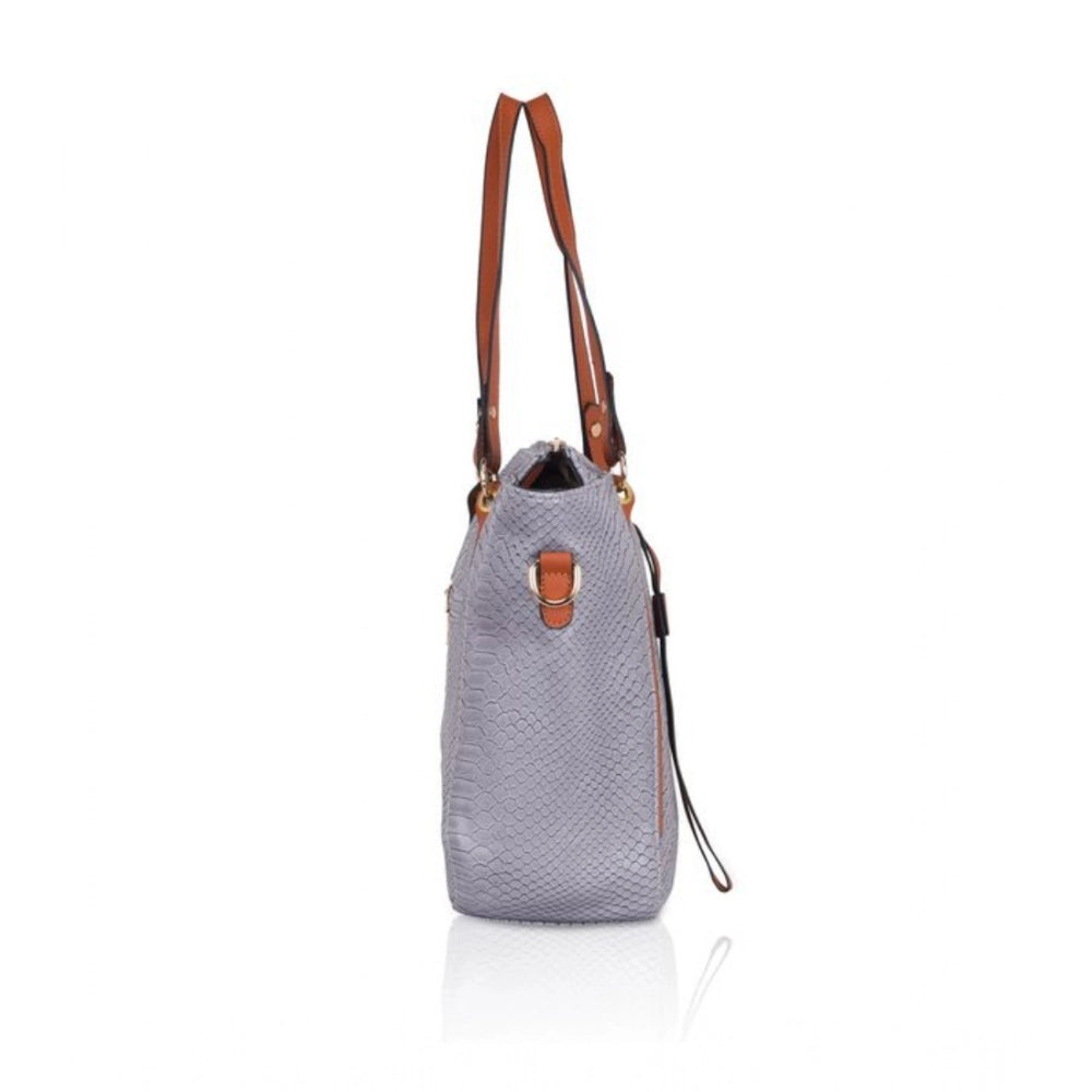 Women's Faux Leather Textured Tote Bag (Grey)