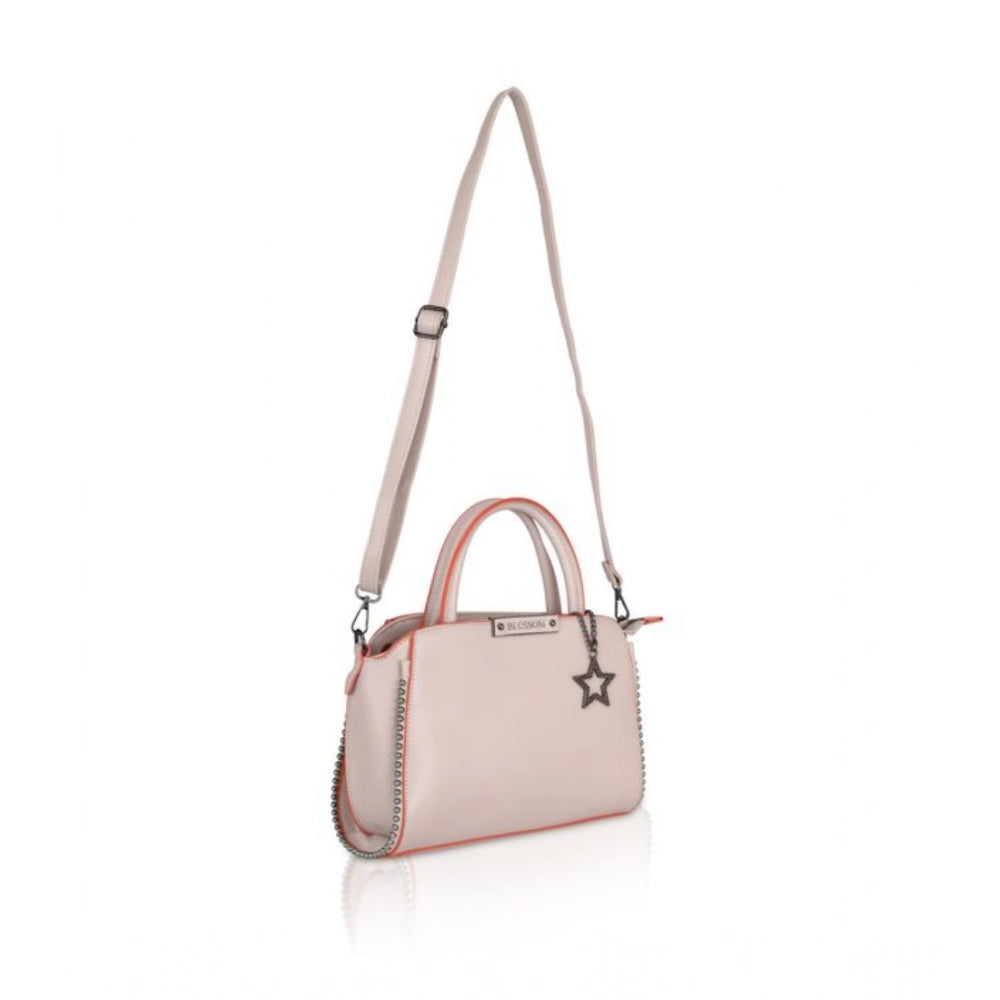 Women's Faux Leather Metal Beads Handbag (Khaki)