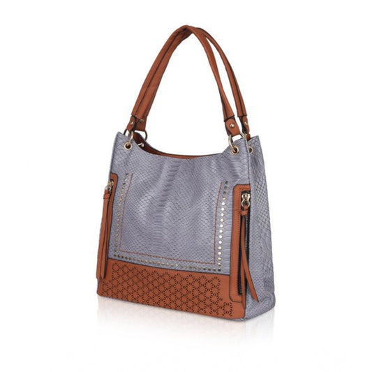 Women's Faux Leather Textured Tote Bag (Blue)