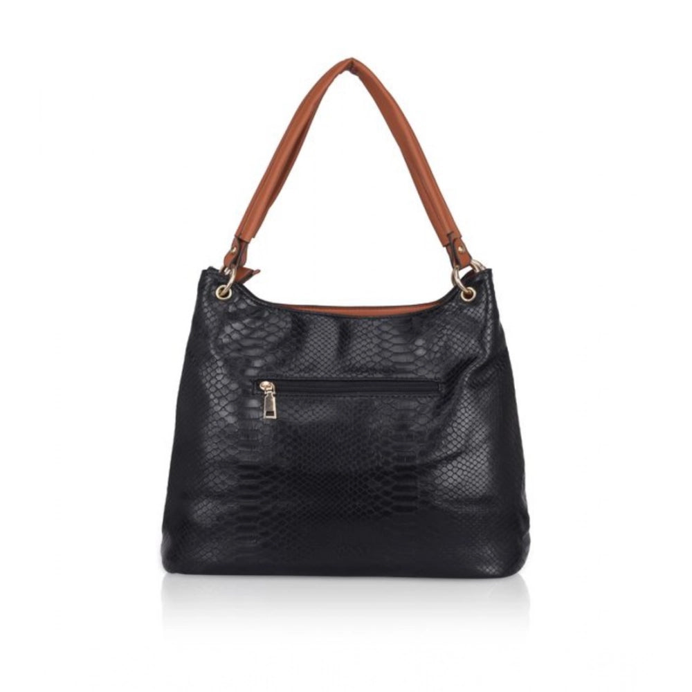 Women's Faux Leather Textured Tote Bag (Black)