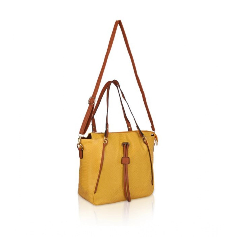 Women's Faux Leather Textured Tote Bag (Yellow)