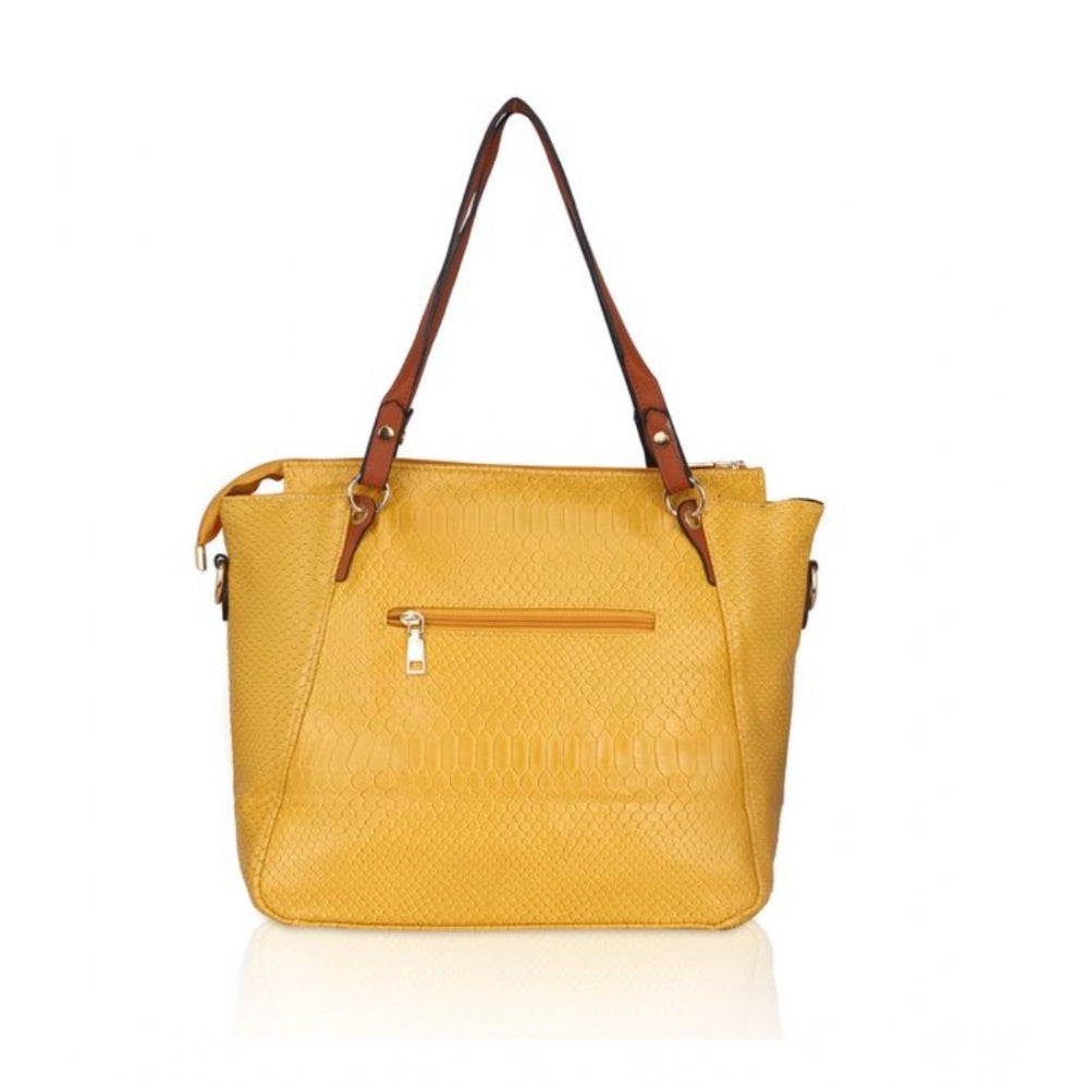 Women's Faux Leather Textured Tote Bag (Yellow)