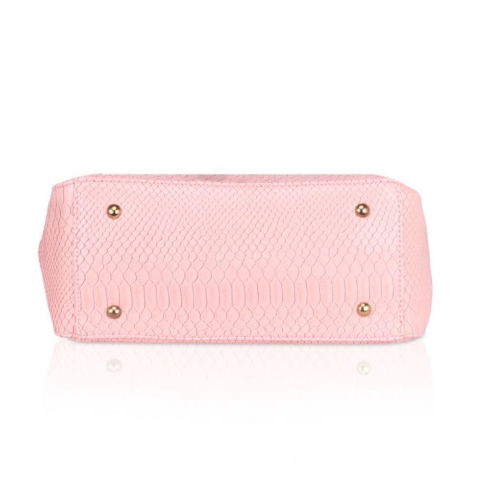 Women's Faux Leather Textured Tote Bag (Pink)