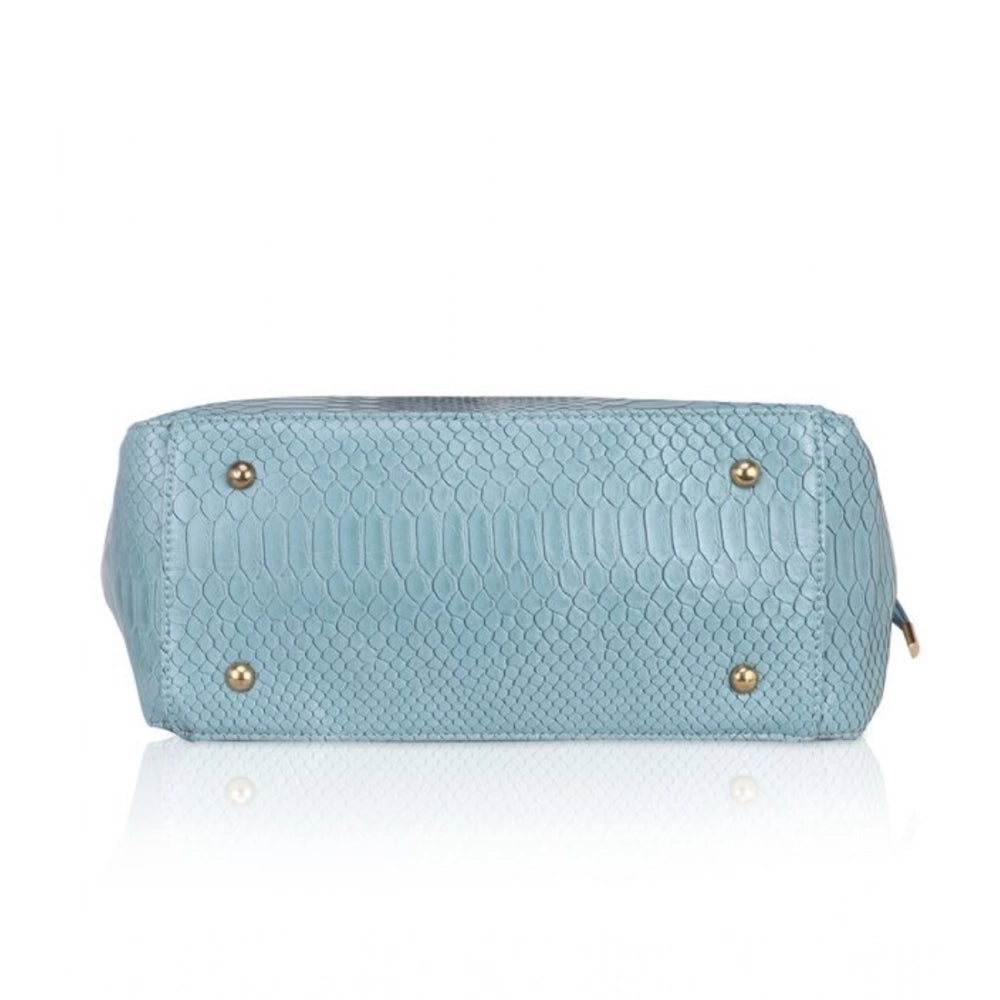Women's Faux Leather Textured Tote Bag (Blue)