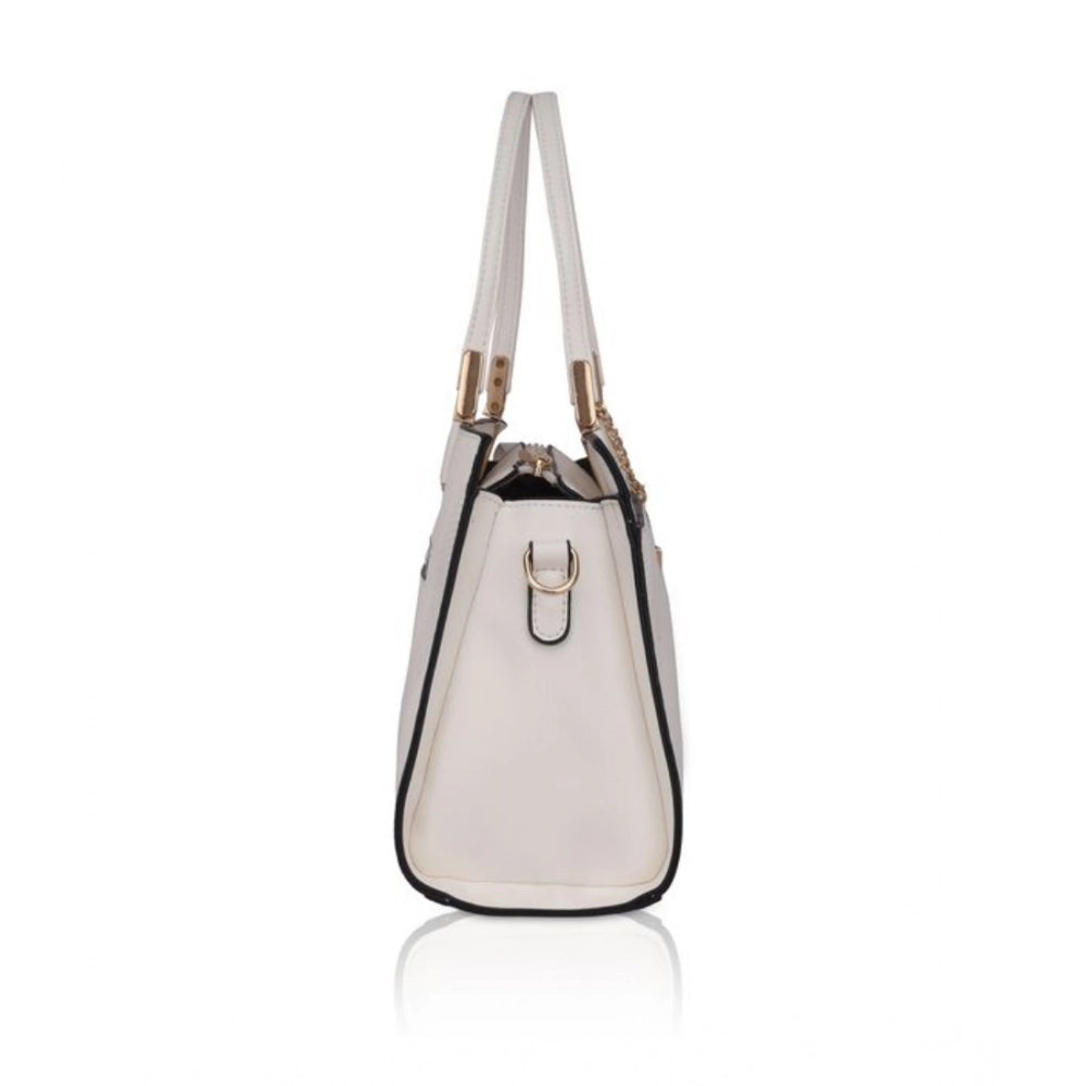 Women's Faux Leather Textured Adjustable Long Belt Handbag (White)