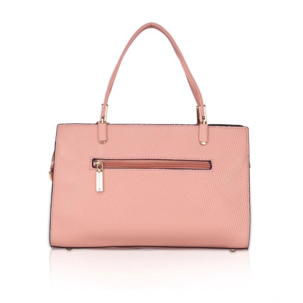 Women's Faux Leather Textured Adjustable Long Belt Handbag (Pink)