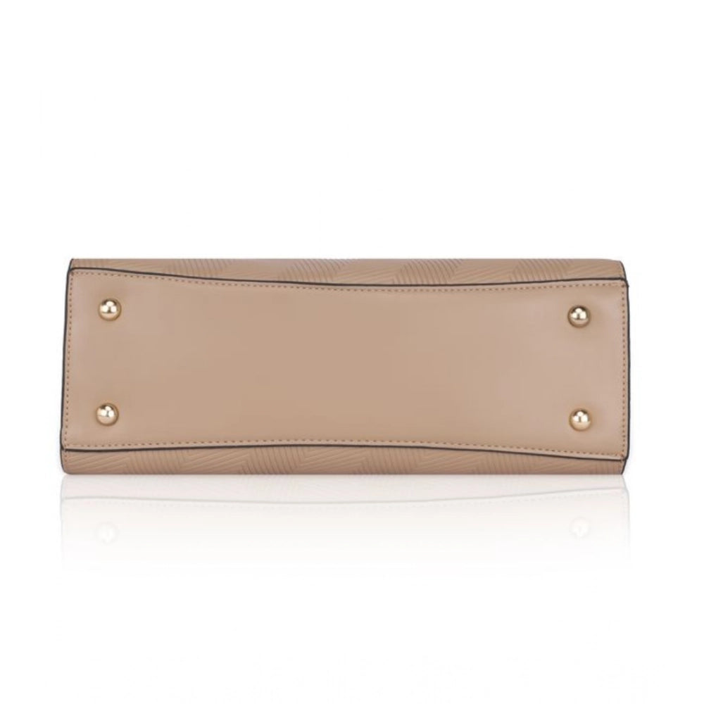 Women's Faux Leather Textured Adjustable Long Belt Handbag (Khaki)