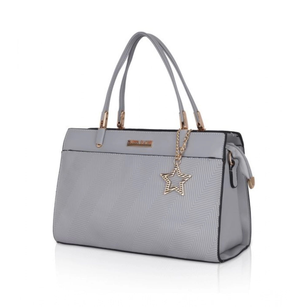 Women's Faux Leather Textured Adjustable Long Belt Handbag (Grey)