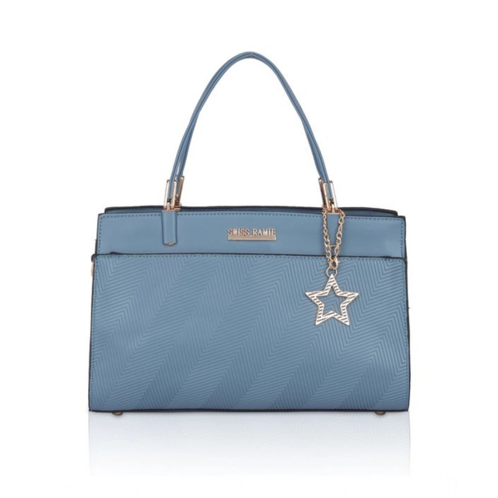 Women's Faux Leather Textured Adjustable Long Belt Handbag (Blue)