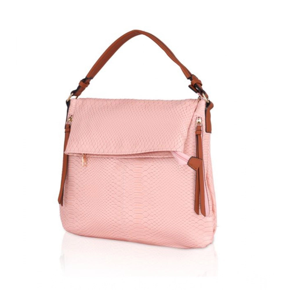 Women's Faux Leather Textured Sling Bag (Pink)