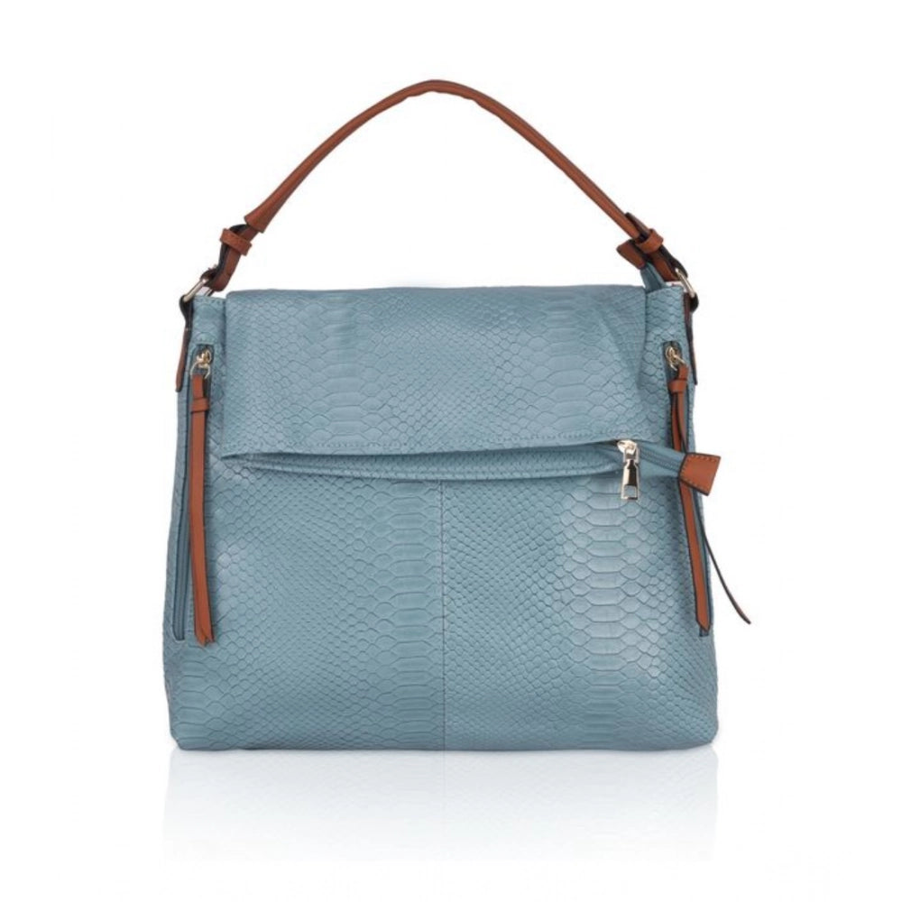 Women's Faux Leather Textured Sling Bag (Blue)