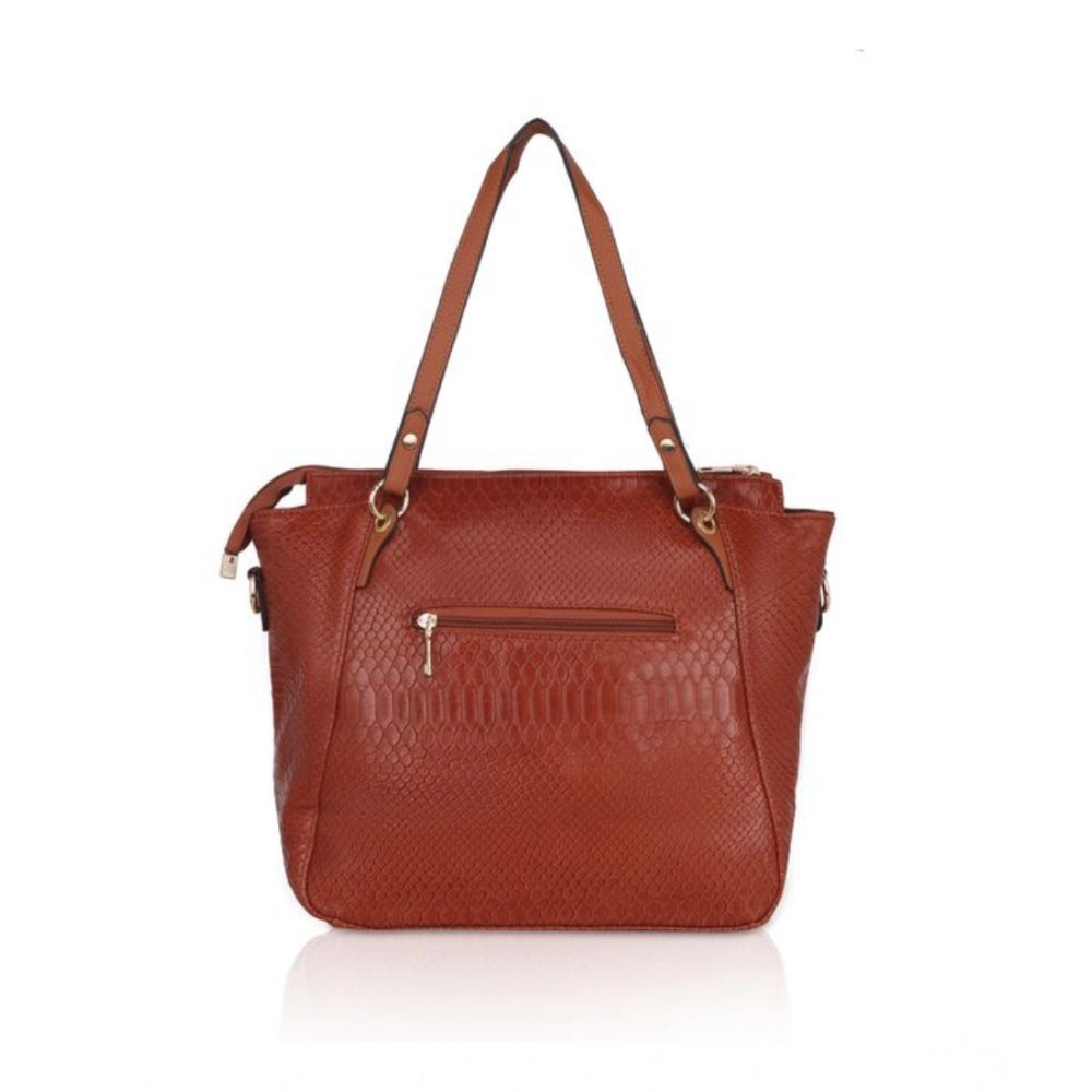 Women's Faux Leather Textured Tote Bag (Brown)