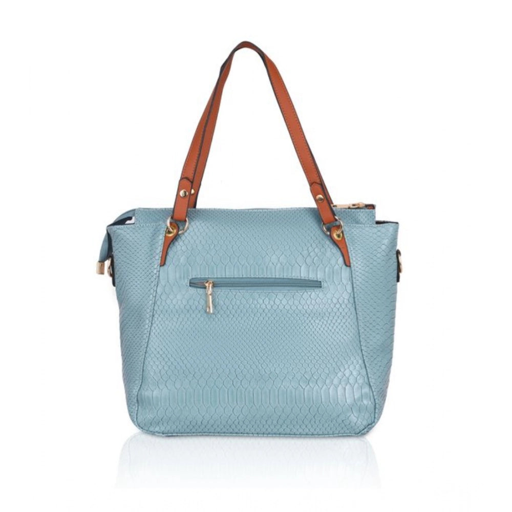 Women's Faux Leather Textured Tote Bag (Blue)