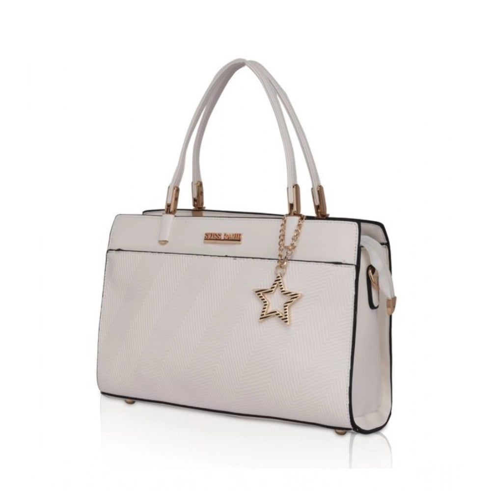 Women's Faux Leather Textured Adjustable Long Belt Handbag (White)