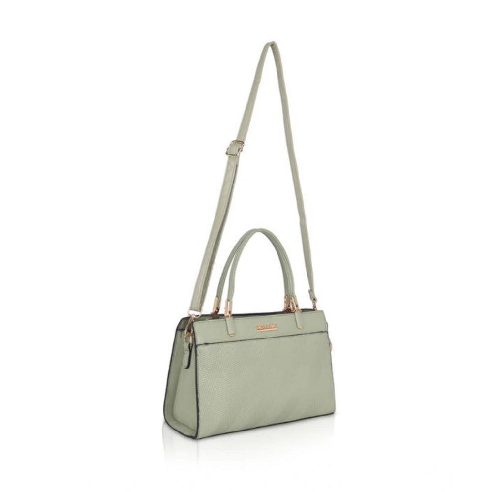 Women's Faux Leather Textured Adjustable Long Belt Handbag (Green)