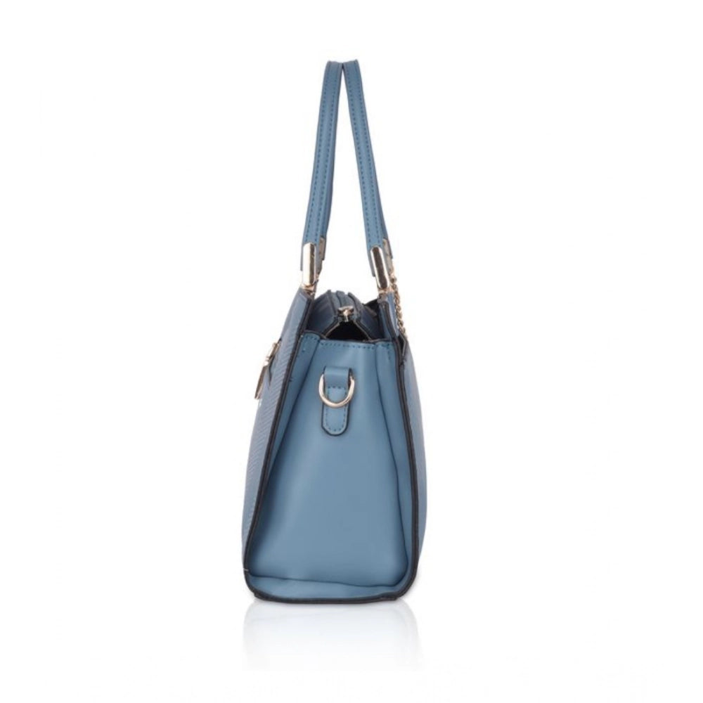 Women's Faux Leather Textured Adjustable Long Belt Handbag (Blue)