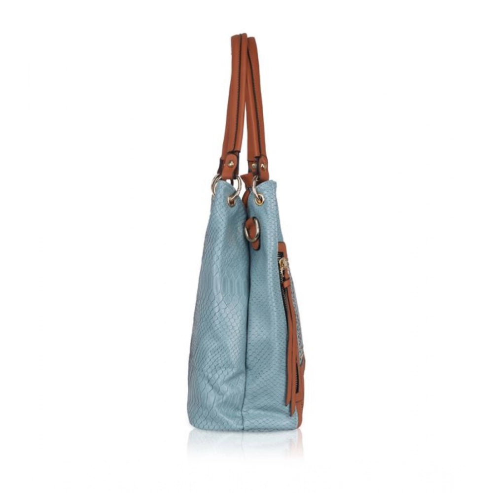 Women's Faux Leather Textured Tote Bag (Grey)