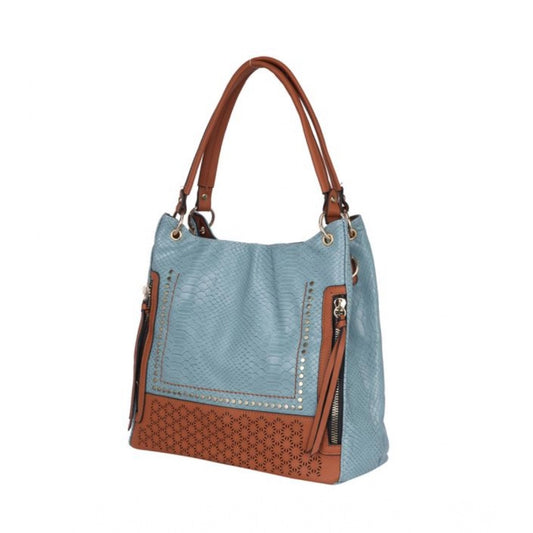 Women's Faux Leather Textured Tote Bag (Grey)