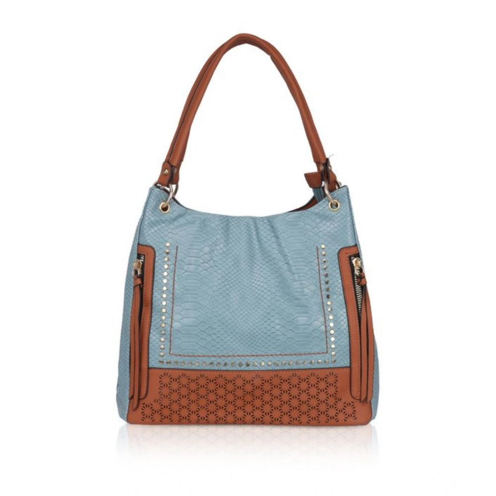 Women's Faux Leather Textured Tote Bag (Grey)