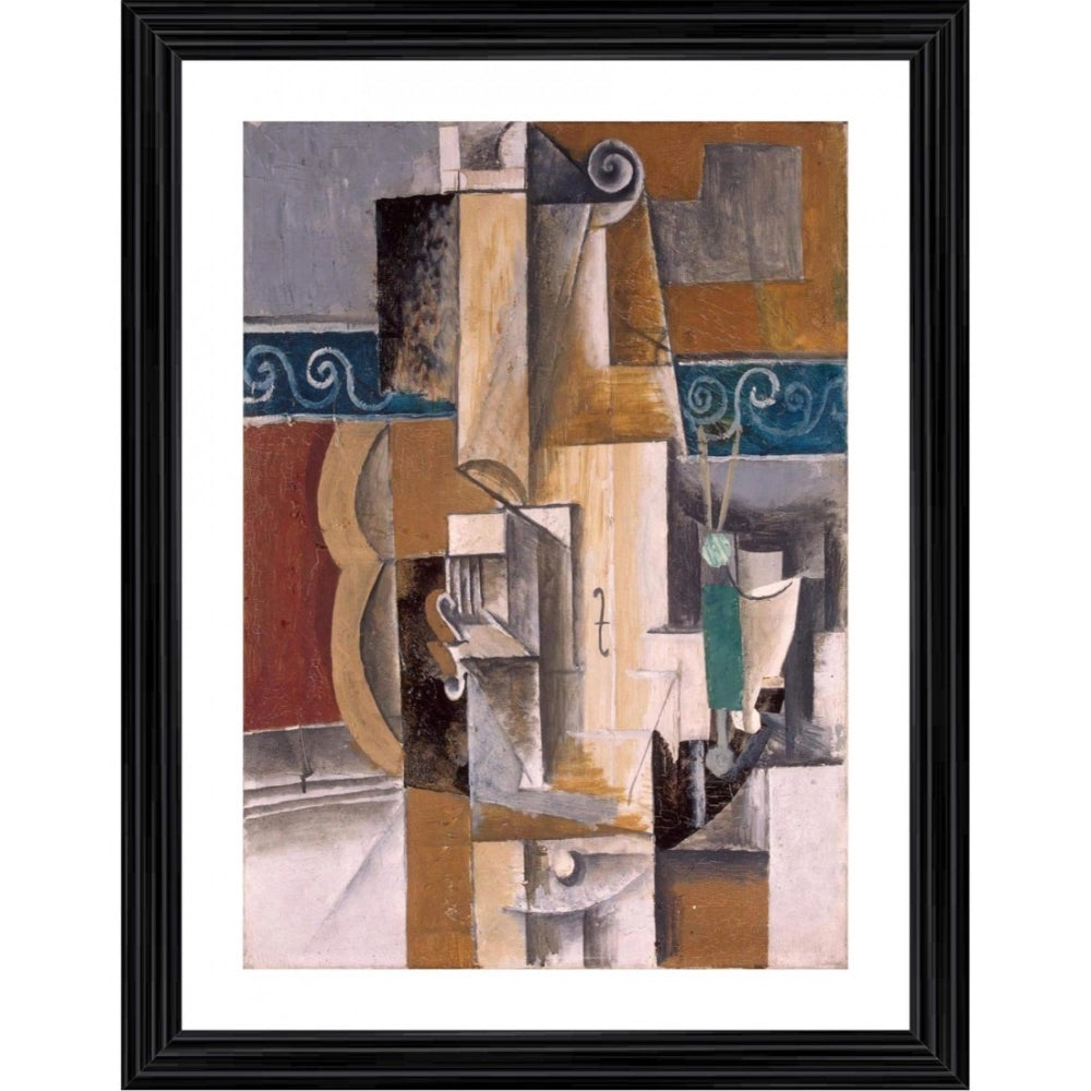 Generic Guitar and Voilin 1912 Painting With Wood Photo Frame (Multicolor)