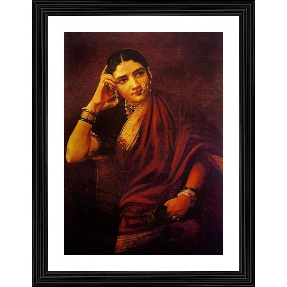 Generic Maharashtrian Woman 1893 Painting With Wood Photo Frame (Multicolor)