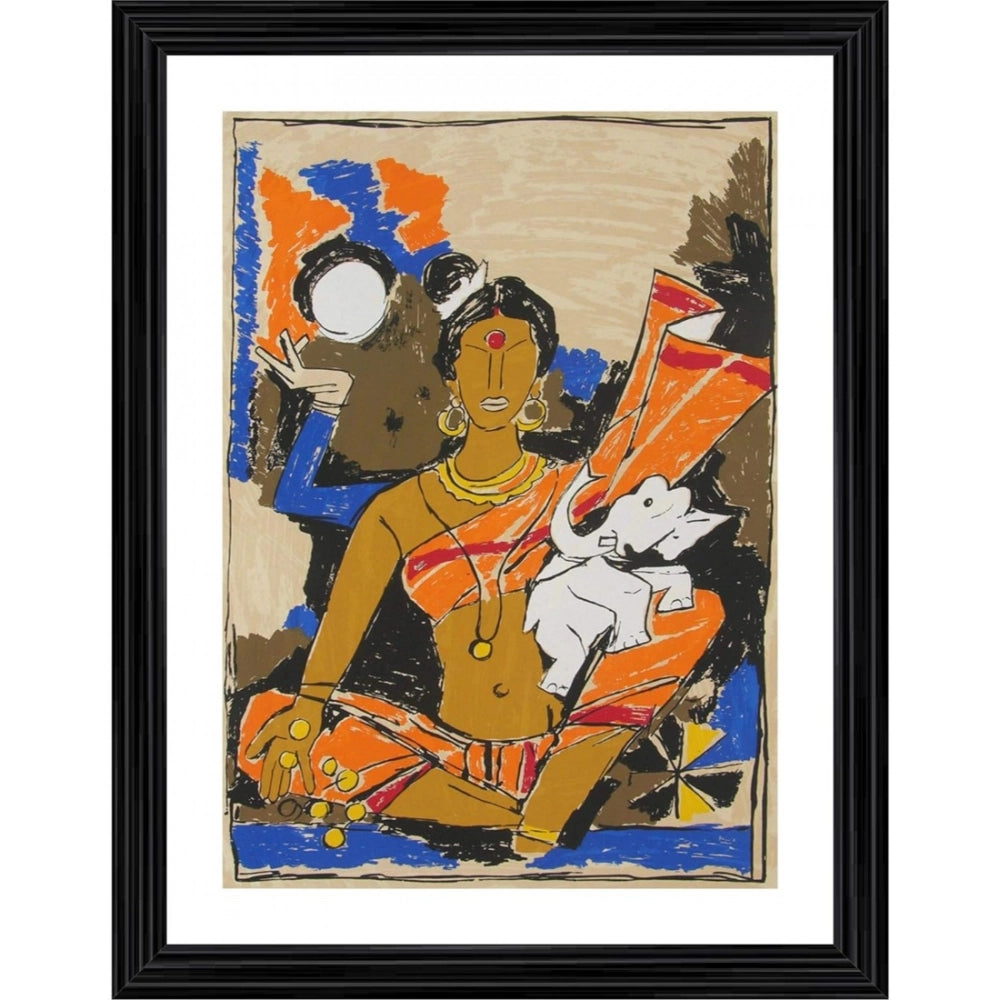 Generic Goddess Lakshmi Painting With Wood Photo Frame (Multicolor)