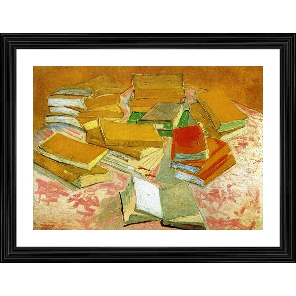 Generic Piles of French Novels 1887 Painting With Wood Photo Frame (Multicolor)