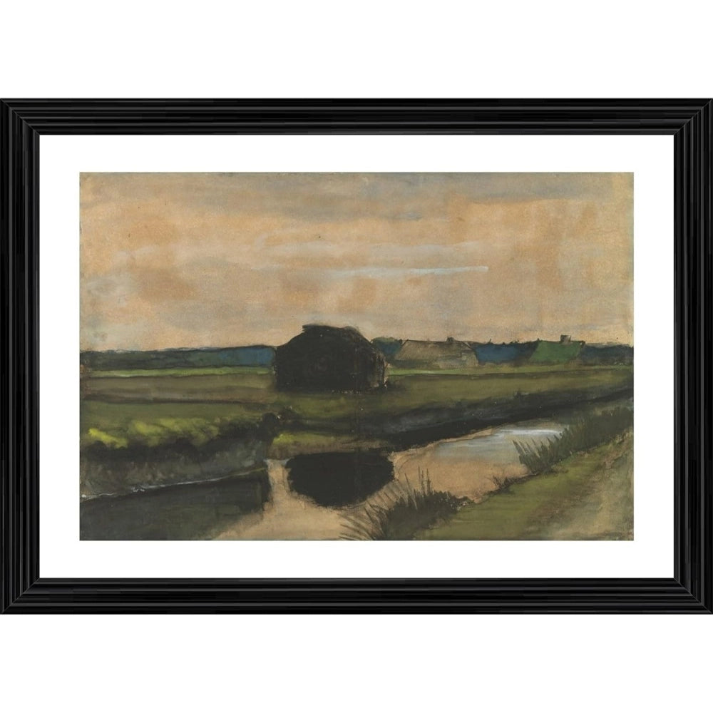 Generic Stack of Peat and Farmhouses 1883 Painting With Wood Photo Frame (Multicolor)